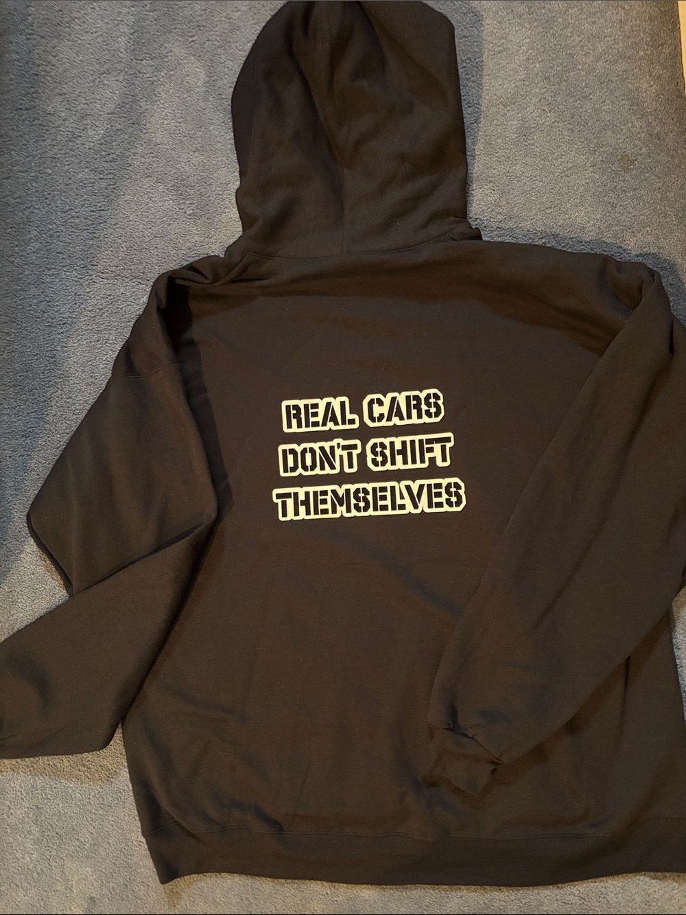 Men's Black Pullover Hoodie with Subtle Car Graphic